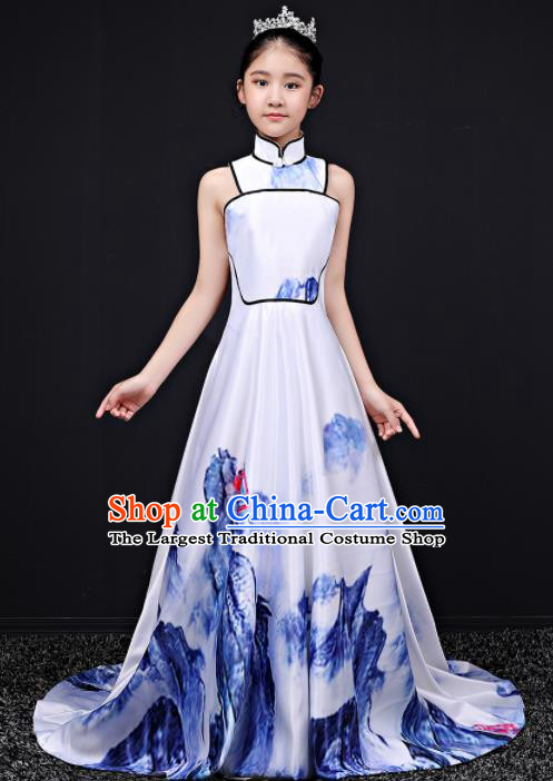 Top Grade Children Day Dance Performance Printing Qipao Dress Kindergarten Girl Stage Show Costume for Kids