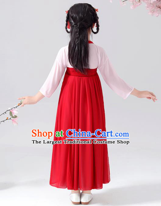 Chinese Traditional Tang Dynasty Girls Red Hanfu Dress Ancient Princess Costume for Kids