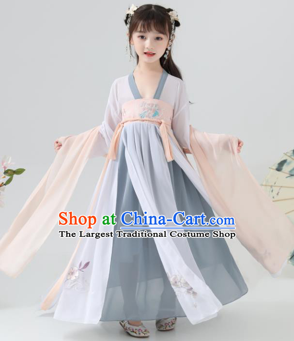 Chinese Traditional Tang Dynasty Girls Blue Grey Hanfu Dress Ancient Princess Costume for Kids