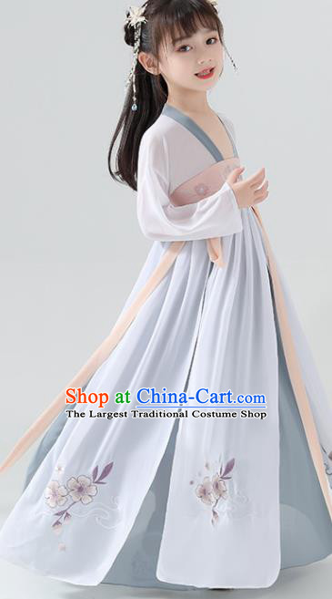 Chinese Traditional Tang Dynasty Girls Blue Grey Hanfu Dress Ancient Princess Costume for Kids