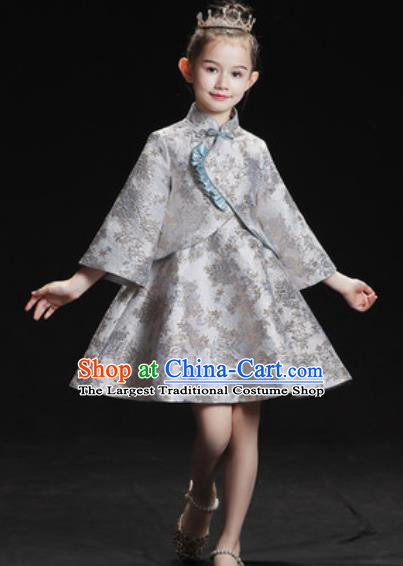 Top Grade Christmas Day Dance Performance Grey Full Dress Kindergarten Girl Stage Show Costume for Kids