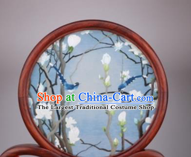 Chinese Traditional Suzhou Embroidery Magnolia Desk Folding Screen Embroidered Rosewood Decoration Embroidering Craft