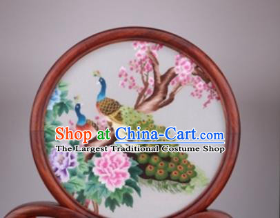 Chinese Traditional Suzhou Embroidery Peacock Desk Folding Screen Embroidered Rosewood Decoration Embroidering Craft