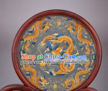 Chinese Traditional Suzhou Embroidery Golden Dragon Desk Folding Screen Embroidered Rosewood Decoration Embroidering Craft