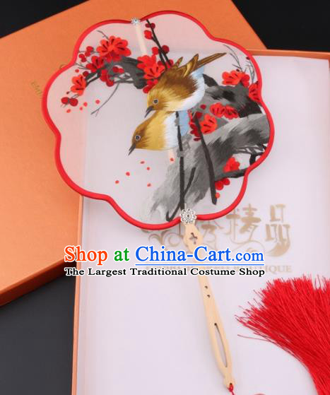 Chinese Traditional Suzhou Embroidery Plum Blossom Palace Fans Embroidered Fans Embroidering Craft