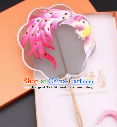 Chinese Traditional Suzhou Embroidery Pink Phoenix Palace Fans Embroidered Fans Embroidering Craft