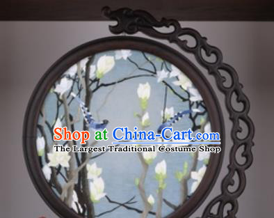 Chinese Traditional Suzhou Embroidery Magnolia Table Folding Screen Embroidered Rosewood Decoration Embroidering Craft