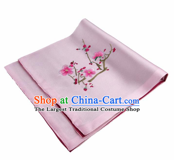 Chinese Traditional Handmade Embroidery Plum Pink Silk Handkerchief Embroidered Hanky Suzhou Embroidery Noserag Craft