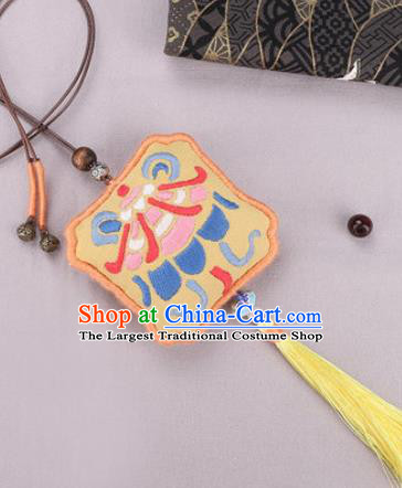 Traditional Chinese Handmade Embroidery Yellow Hazelin Pendant Embroidered Amulet Accessories