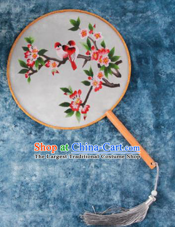 Chinese Traditional Handmade Embroidery Red Begonia Silk Round Fan Embroidered Palace Fans