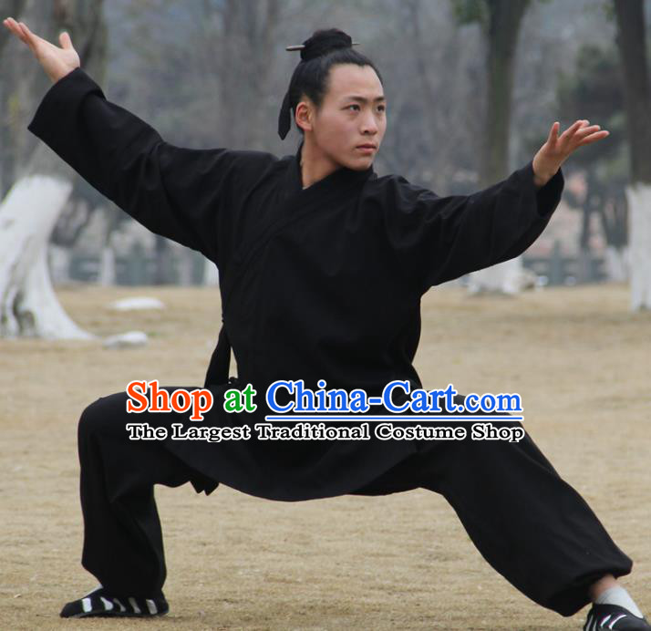 Chinese Traditional Martial Arts Black Outfits Kung Fu Taoist Priest Tai Chi Costume for Men
