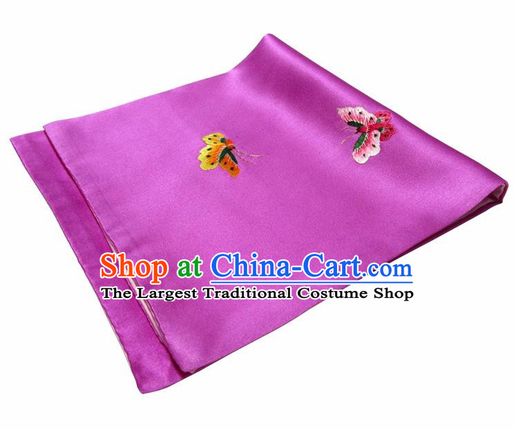 Chinese Traditional Handmade Embroidery Butterfly Lilac Silk Handkerchief Embroidered Hanky Suzhou Embroidery Noserag Craft