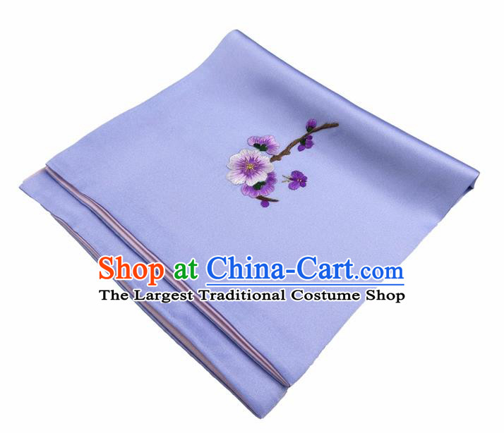 Chinese Traditional Handmade Embroidery Plum Blossom Light Blue Silk Handkerchief Embroidered Hanky Suzhou Embroidery Noserag Craft