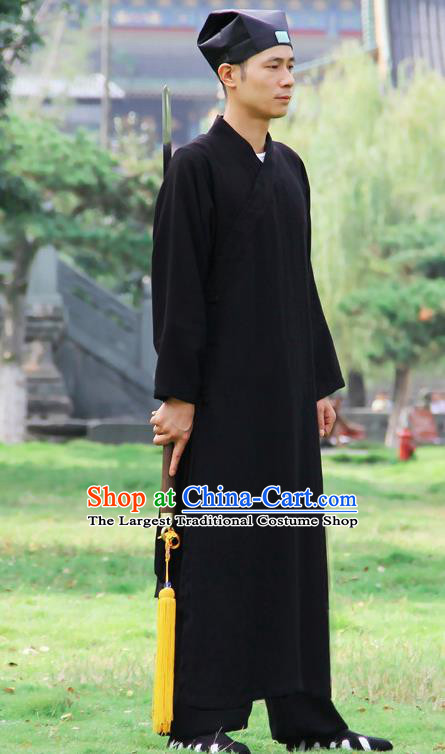 Chinese Traditional Martial Arts Robe Black Priest Frock Kung Fu Taoist Priest Tai Chi Costume for Men
