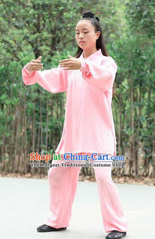 Chinese Traditional Wudang Martial Arts Pink Outfits Kung Fu Taoist Priest Tai Chi Costume for Women