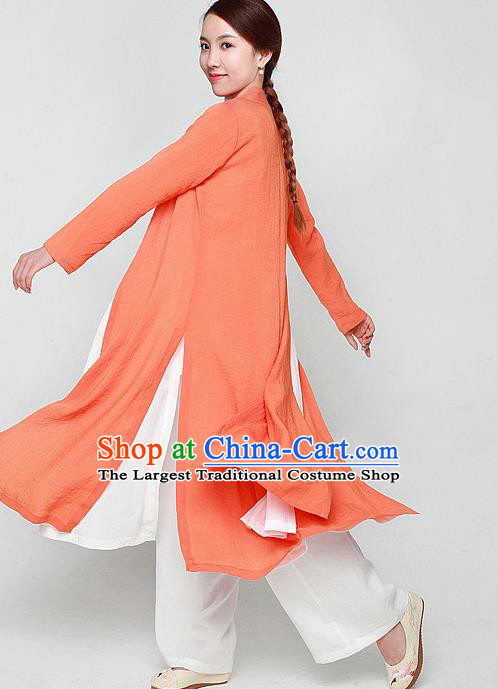 Chinese Traditional Martial Arts Orange Dust Coat Kung Fu Tai Chi Costume for Women