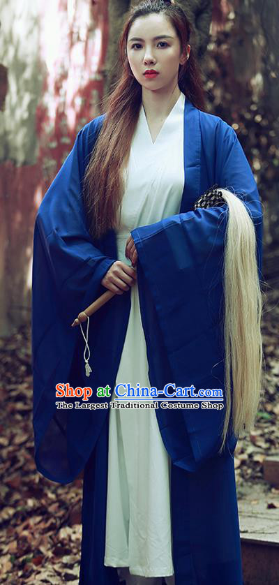 Chinese Traditional Wudang Taoist Nun Navy Cloak Martial Arts Outfits Kung Fu Tai Chi Costume for Women