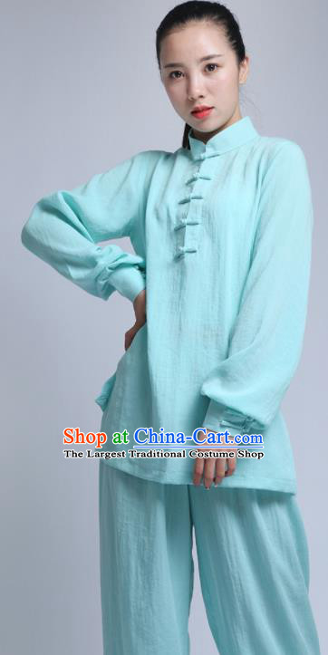 Chinese Traditional Wudang Martial Arts Blue Outfits Kung Fu Tai Chi Costume for Women