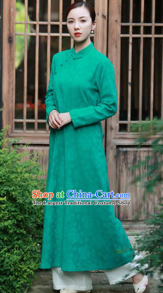 Chinese Traditional Martial Arts Green Qipao Dress Tang Suit Kung Fu Tai Chi Costume for Women