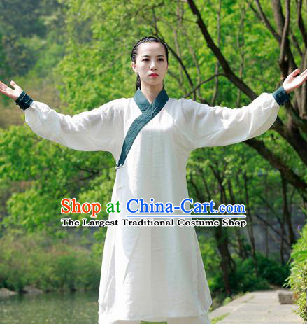 Chinese Traditional Wudang Taoist White Flax Martial Arts Outfits Kung Fu Tai Chi Costume for Women