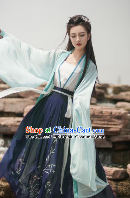 Traditional Chinese Jin Dynasty Dowager Embroidered Green Hanfu Dress Ancient Royal Princess Replica Costume for Women
