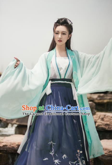 Traditional Chinese Jin Dynasty Dowager Embroidered Green Hanfu Dress Ancient Royal Princess Replica Costume for Women