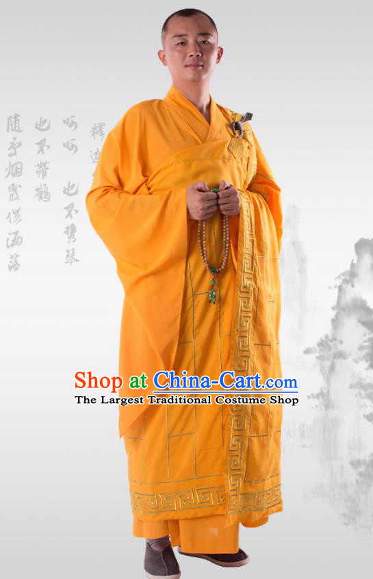 Traditional Chinese Monk Costume Buddhists Yellow Cassock Clothing for Men