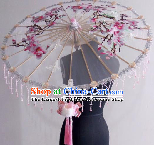 Traditional Chinese Classical Embroidered Flowers Umbrella Ancient Hanfu Tassel Umbrellas for Women