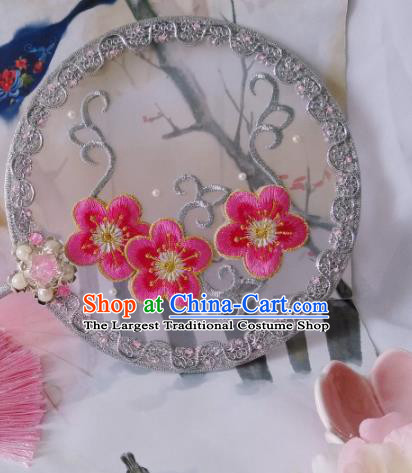 Traditional Chinese Classical Embroidered Peach Flowers Palace Fans Hanfu Bride Round Fan for Women