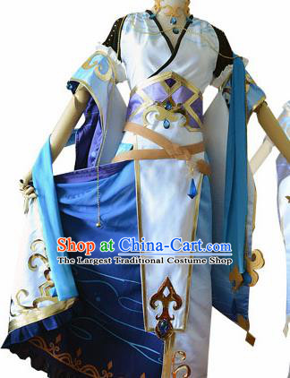 Traditional Japanese Cosplay Geisha Blue Dress Ancient Heroine Costume for Women