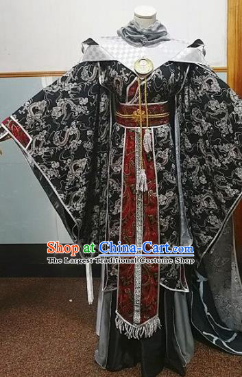 Traditional Chinese Cosplay Knight Black Clothing Ancient Swordsman Costume for Men