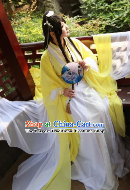 Traditional Chinese Cosplay Female Swordsman Yellow Dress Ancient Princess Costume for Women
