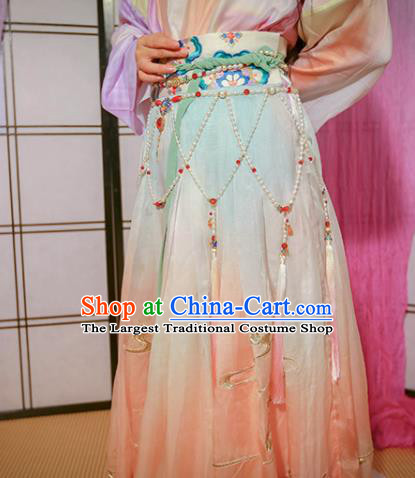 Traditional Chinese Hanfu Tang Dynasty Pink Tassel Belt Ancient Princess Pearls Waist Accessories for Women
