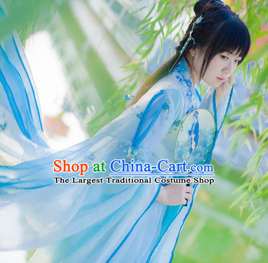 Chinese Cosplay Princess Light Blue Dress Ancient Female Swordsman Knight Costume for Women