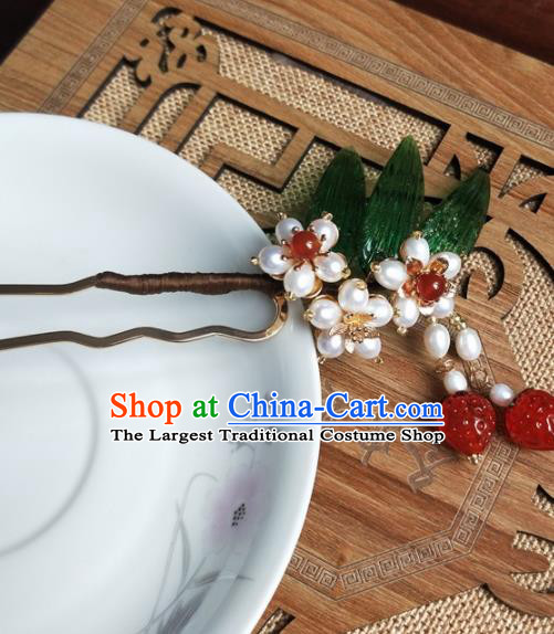 Traditional Chinese Hanfu Palace Red Strawberry Hairpins Ancient Princess Hair Accessories for Women