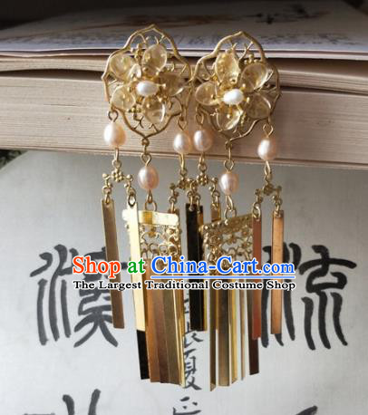 Traditional Chinese Hanfu Palace Pearls Golden Hairpins Ancient Princess Hair Accessories for Women