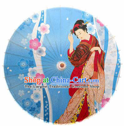 Japanese Handmade Printing Beauty Sakura Blue Oil Paper Umbrella Traditional Dance Umbrellas