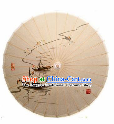 Chinese Handmade Ink Painting Boats Oil Paper Umbrella Traditional Decoration Umbrellas