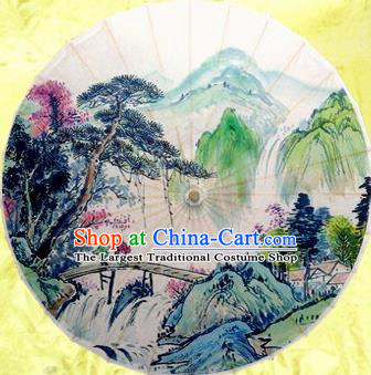 Chinese Handmade Colorful Printing Landscape Oil Paper Umbrella Traditional Decoration Umbrellas