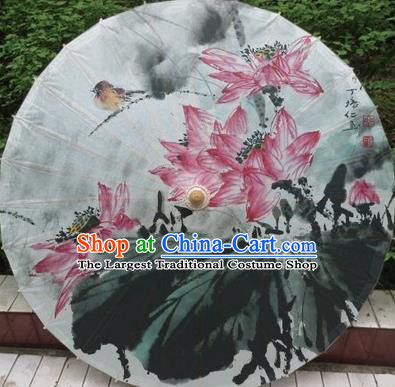 Chinese Classical Dance Ink Painting Lotus Handmade Paper Umbrella Traditional Decoration Umbrellas