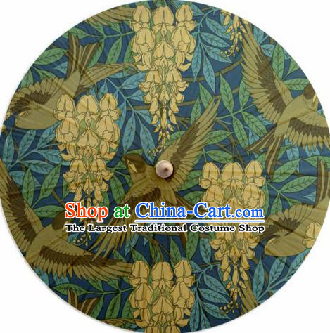 Chinese Classical Dance Handmade Printing Blue Paper Umbrella Traditional Decoration Umbrellas