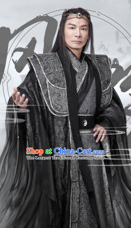 Ancient Chinese Swordsman Leader Feng Yin Black Hanfu Clothing Drama Kawaler Costumes for Men