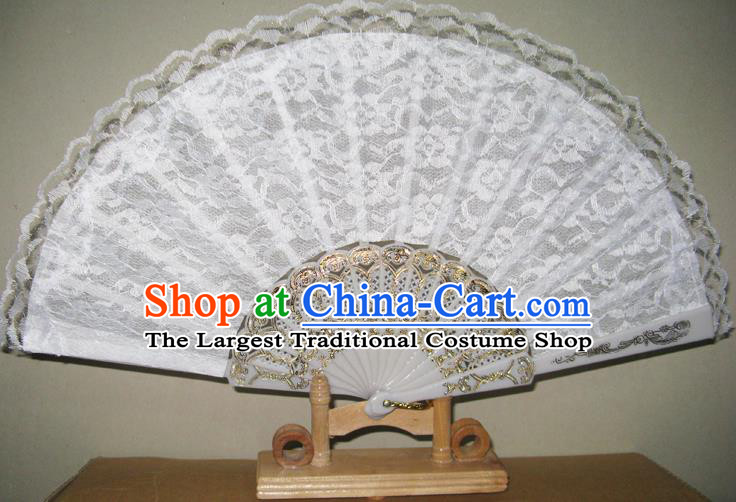 Chinese Handmade White Lace Fans Accordion Fan Traditional Decoration Folding Fan