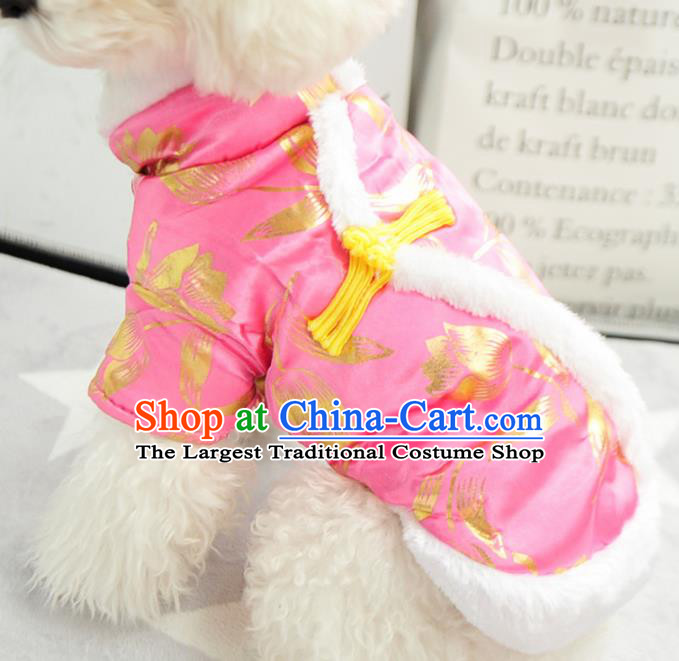 Traditional Asian Chinese Pets Clothing Dog Winter Brushed Printing Tulip Pink Costumes for New Year