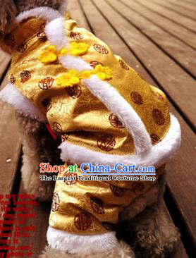 Traditional Asian Chinese Pets Clothing Dog Winter Golden Brocade Costumes for New Year