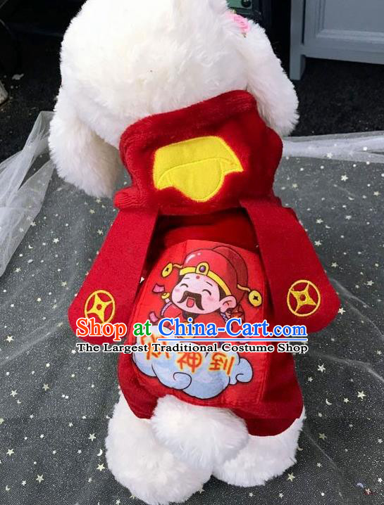 Traditional Asian Chinese Pets Winter Clothing Dog God of Wealth Red Costumes for New Year