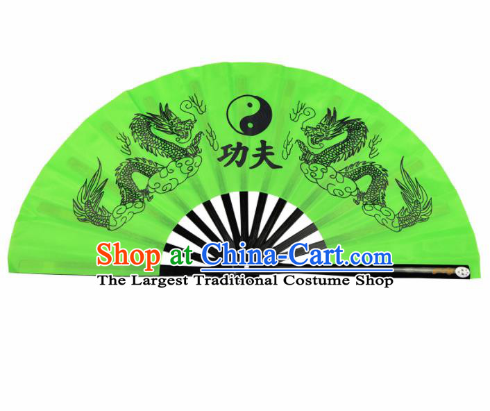 Chinese Handmade Printing Dragon Martial Arts Green Fans Accordion Fan Traditional Kung Fu Folding Fan