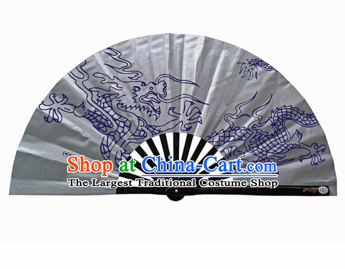 Chinese Handmade Martial Arts Printing Dragon Grey Fans Accordion Fan Traditional Kung Fu Folding Fan