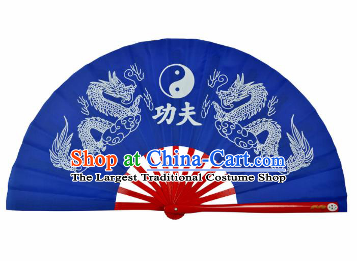 Chinese Handmade Martial Arts Printing Dragons Royalblue Silk Fans Accordion Fan Traditional Kung Fu Folding Fan