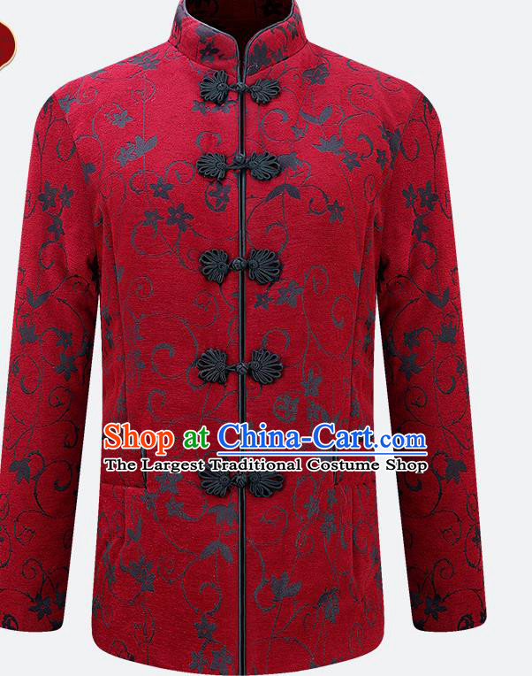 Traditional Chinese Tang Suit Red Jacket Tai Chi Training Costumes for Old Women